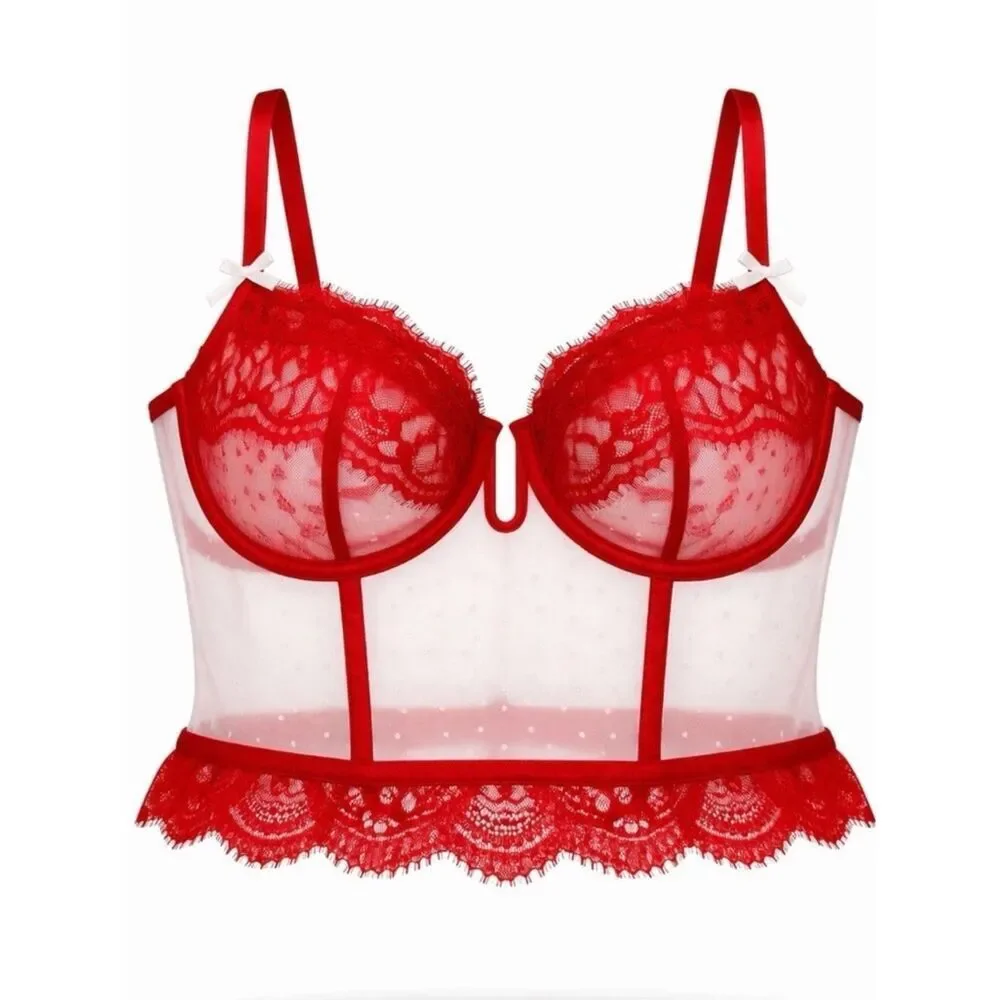 NWT Auden Red Lace Corset Bra Top